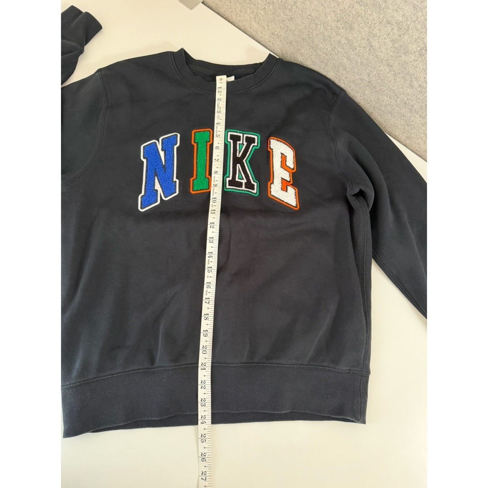 Nike Embroidered Logo Black Fleece Crewneck Pullover Men's Sweatshirt M Spellout - Picture 6 of 14